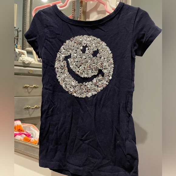 Navy smiley 😃 happy face sequined short sleeve shirt crewcuts collectible - Picture 1 of 2